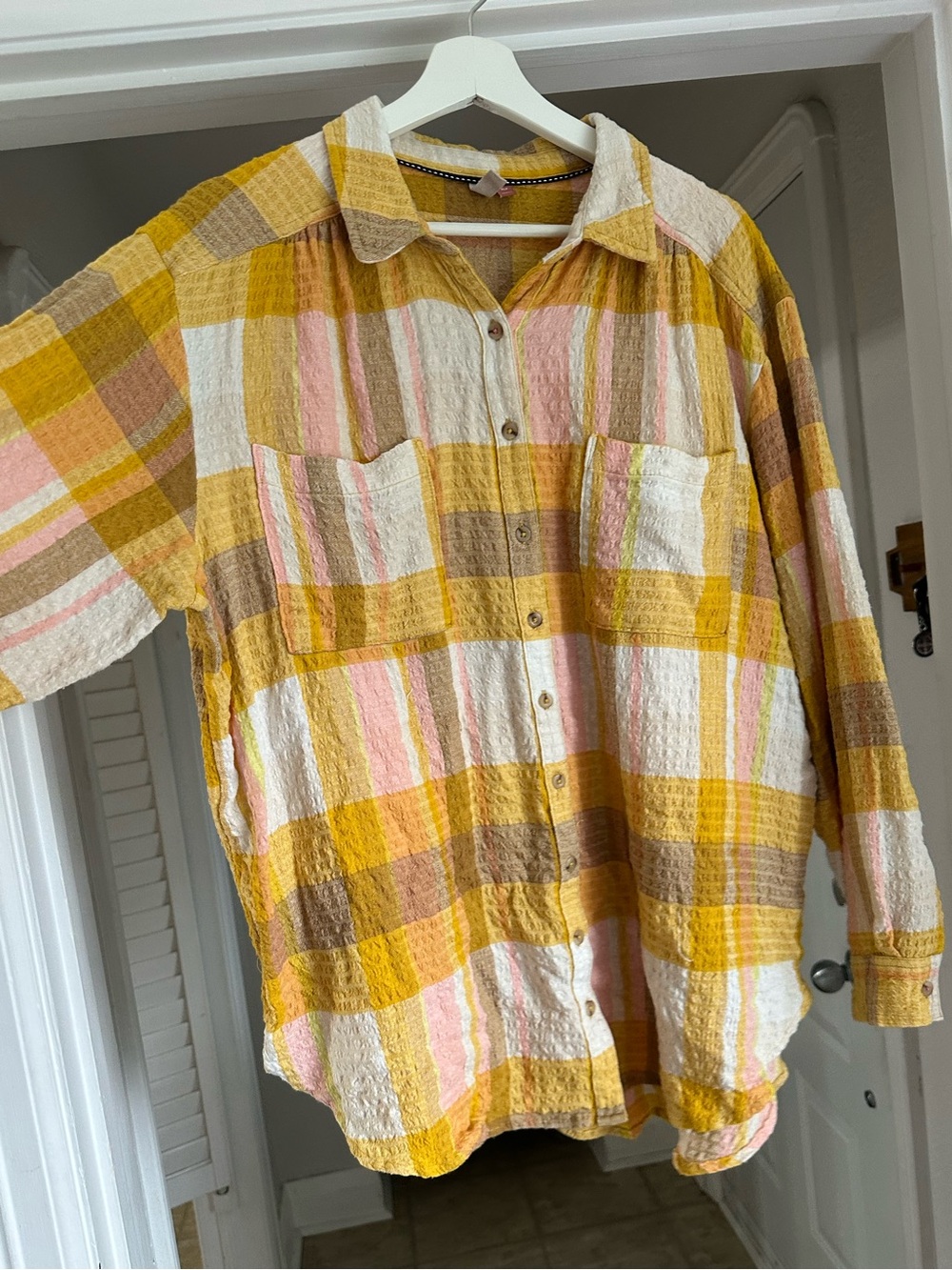 Pilcro Yellow Plaid Button-Down Shirt Size XLP - Picture 3 of 8